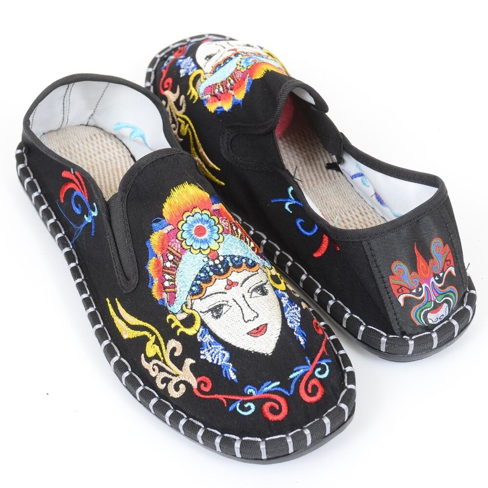 Colorful Embroidered Face Flat Slip-on Loafers‎ Slippers Shoes Size 9.5